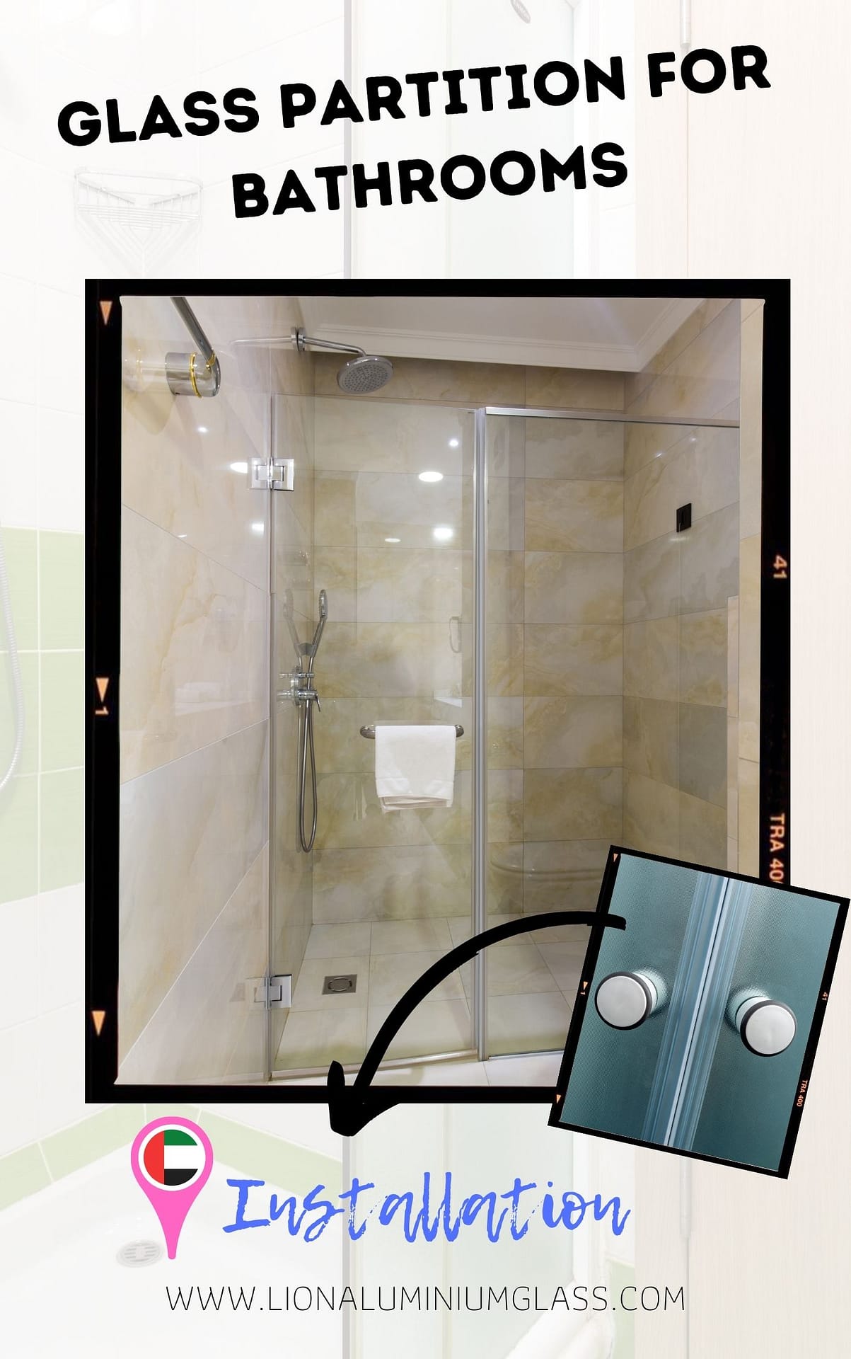 Glass Partition for bathroom shower enclosure